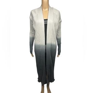 ANTHROPOLOGIE Burning Torch Ombre Ribbed Open Front Cardigan Duster XS Grey